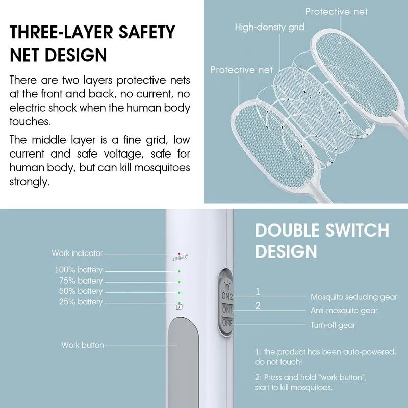 2 In 1 Mosquito Racket USB Rechargeable